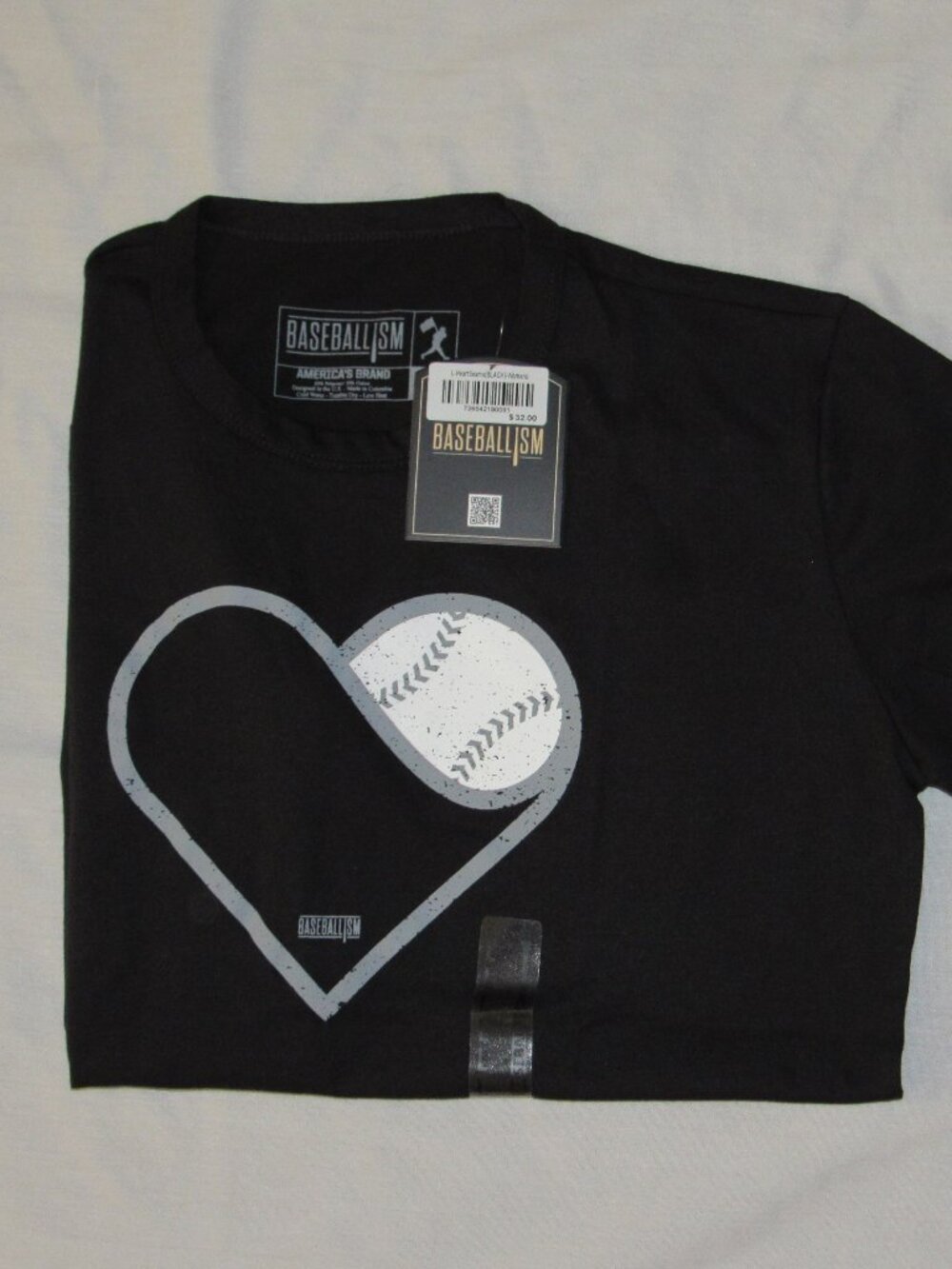 NWT Baseballism Baseball Heart Seams Black Short Sleeve T Shirt Women's XS